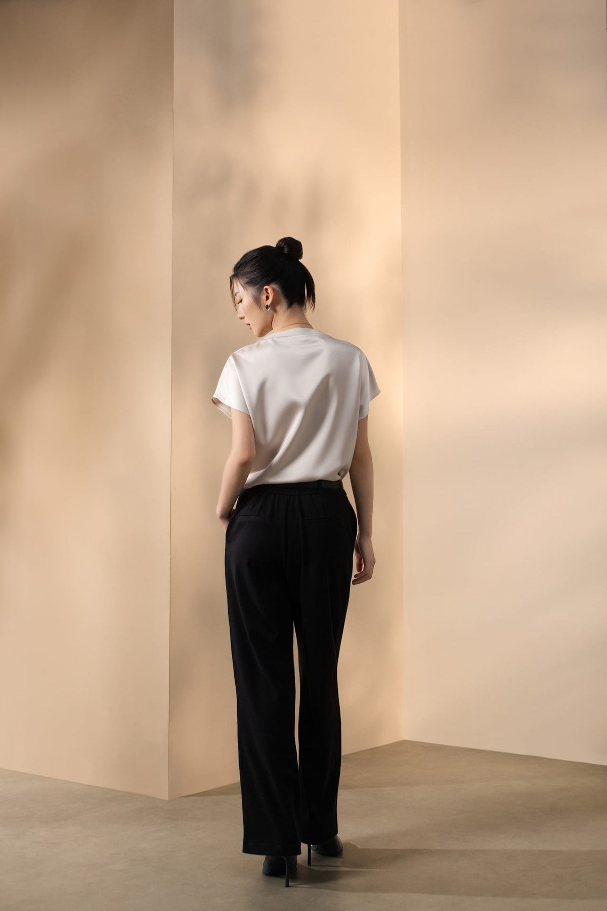 Cotton Blend Pique Twill Straight Leg Casual Pants with Belt