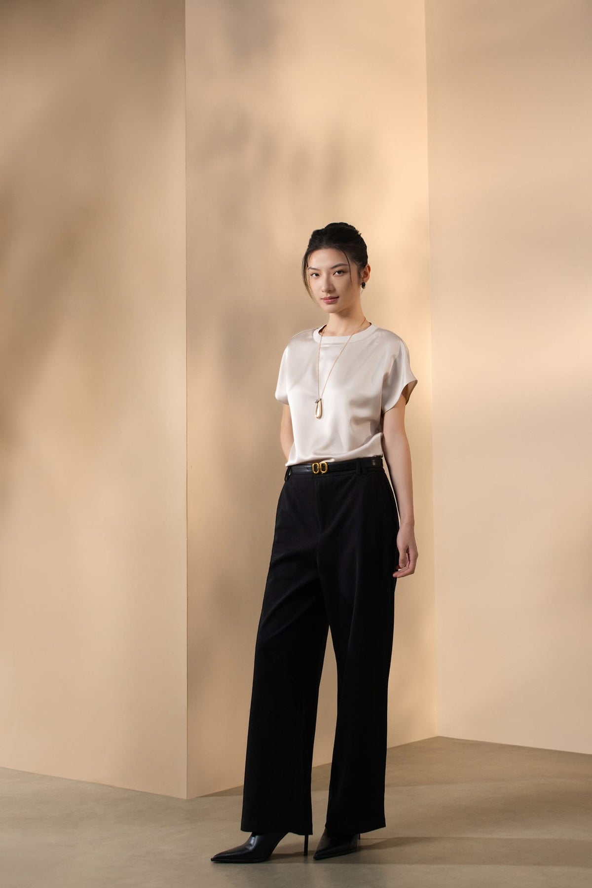Cotton Blend Pique Twill Straight Leg Casual Pants with Belt