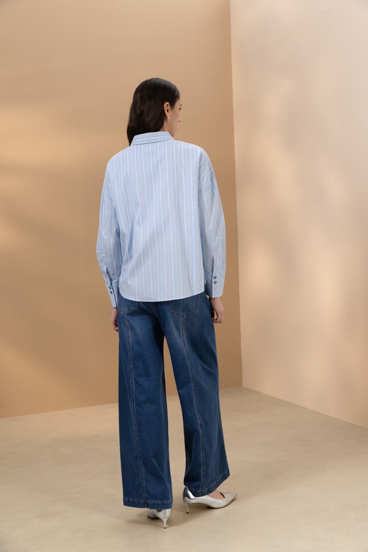 Cotton Blend Twill Wide Leg Denim