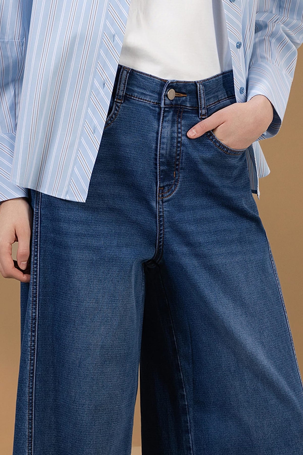 Cotton Blend Twill Wide Leg Denim