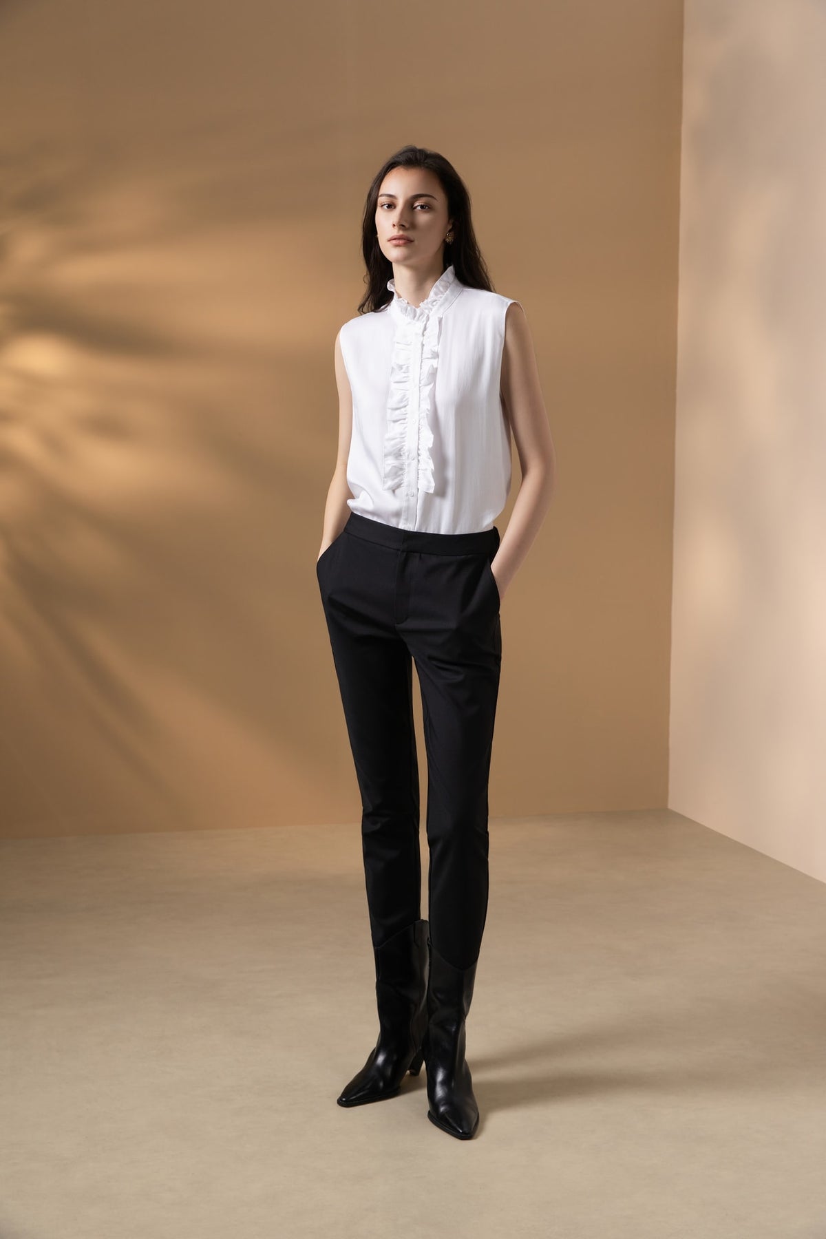 Cotton Nylon Double Weave Comfort Skinny Casual Pants