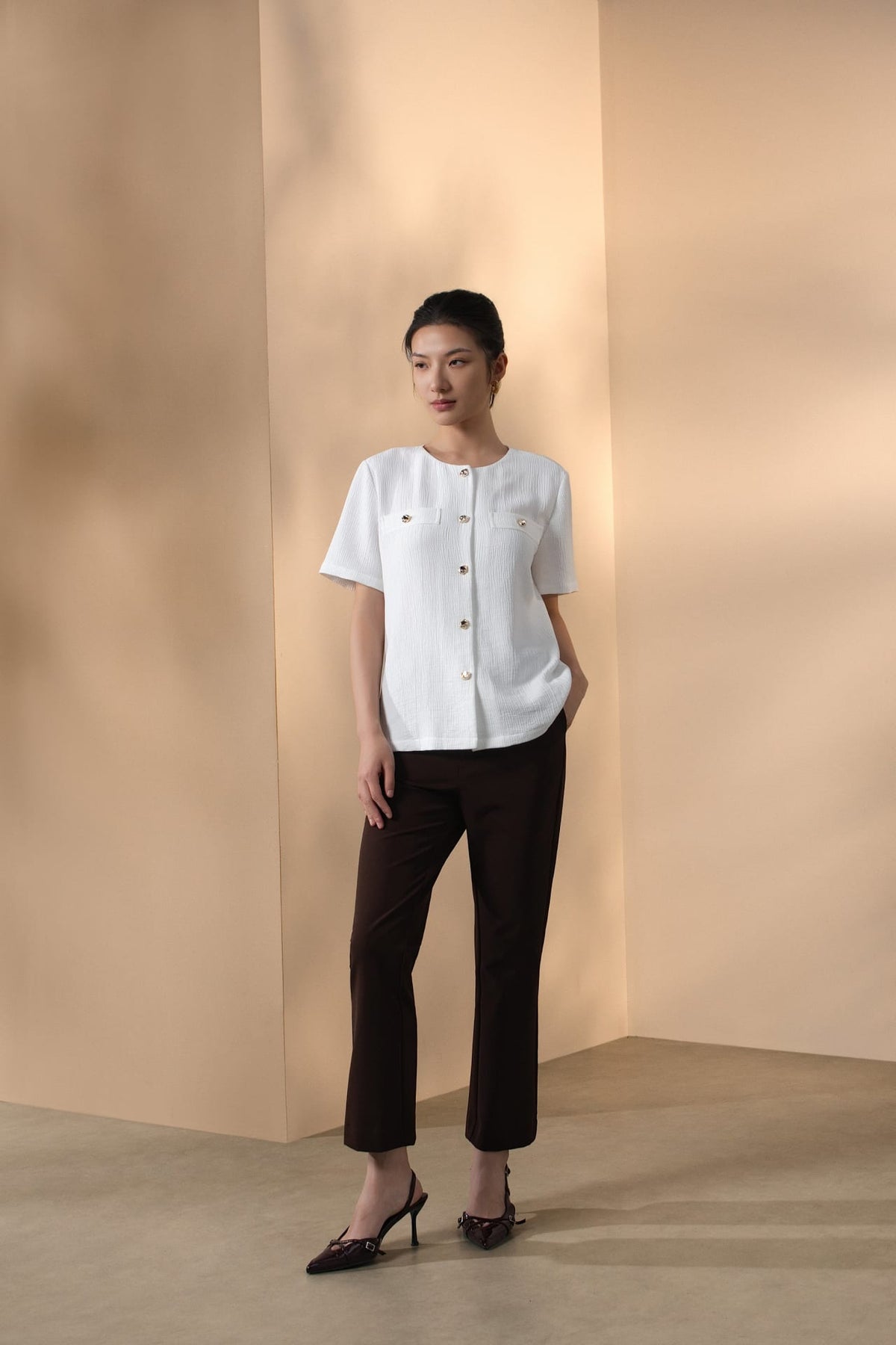Multi-Way Stretch Nylon Plain Weave Comfort Slim Boot Casual Pants with Belt