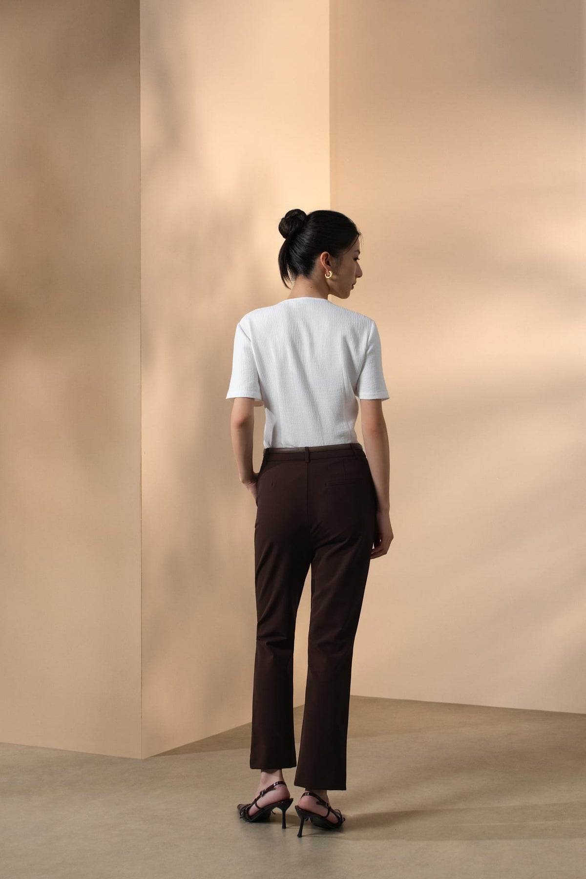 Multi-Way Stretch Nylon Plain Weave Comfort Slim Boot Casual Pants with Belt