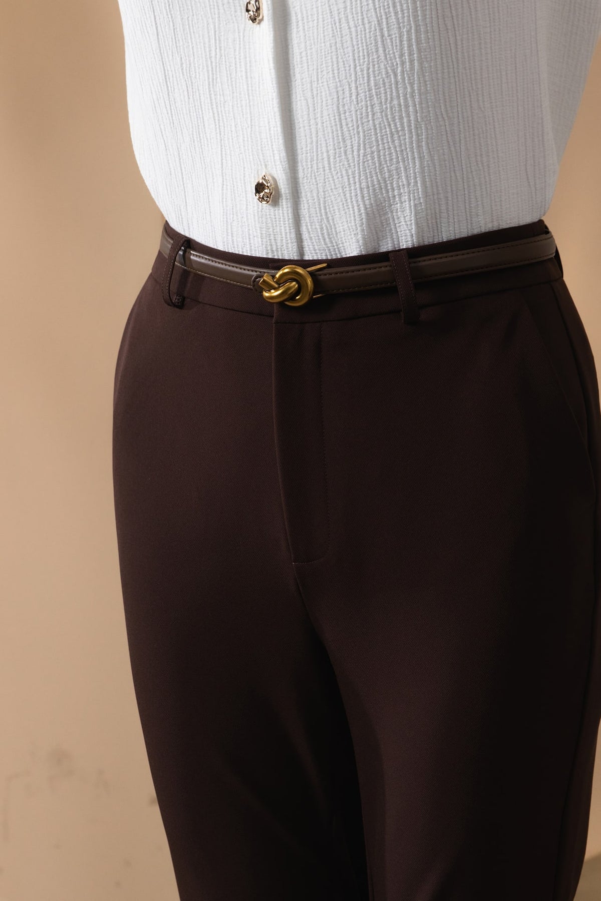 Multi-Way Stretch Nylon Plain Weave Comfort Slim Boot Casual Pants with Belt