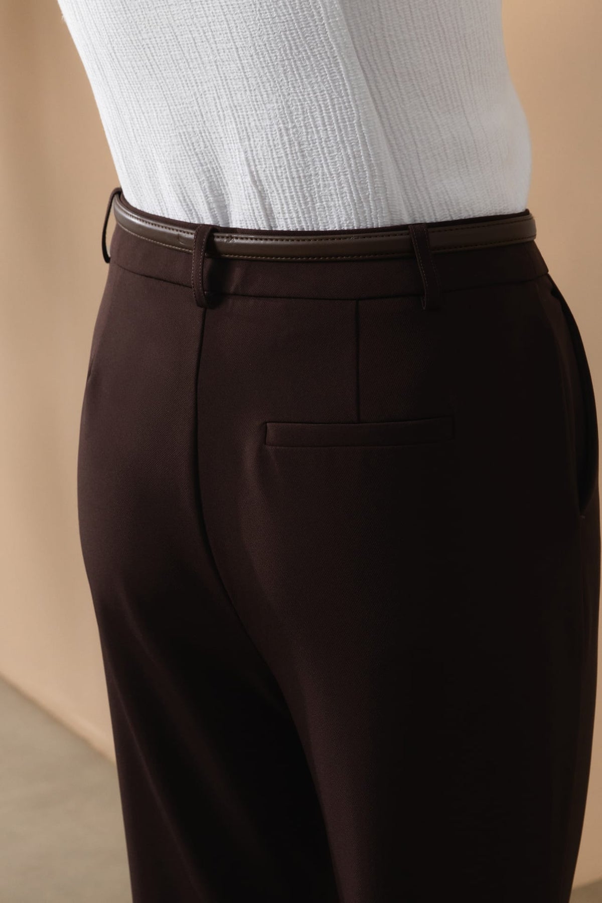 Multi-Way Stretch Nylon Plain Weave Comfort Slim Boot Casual Pants with Belt