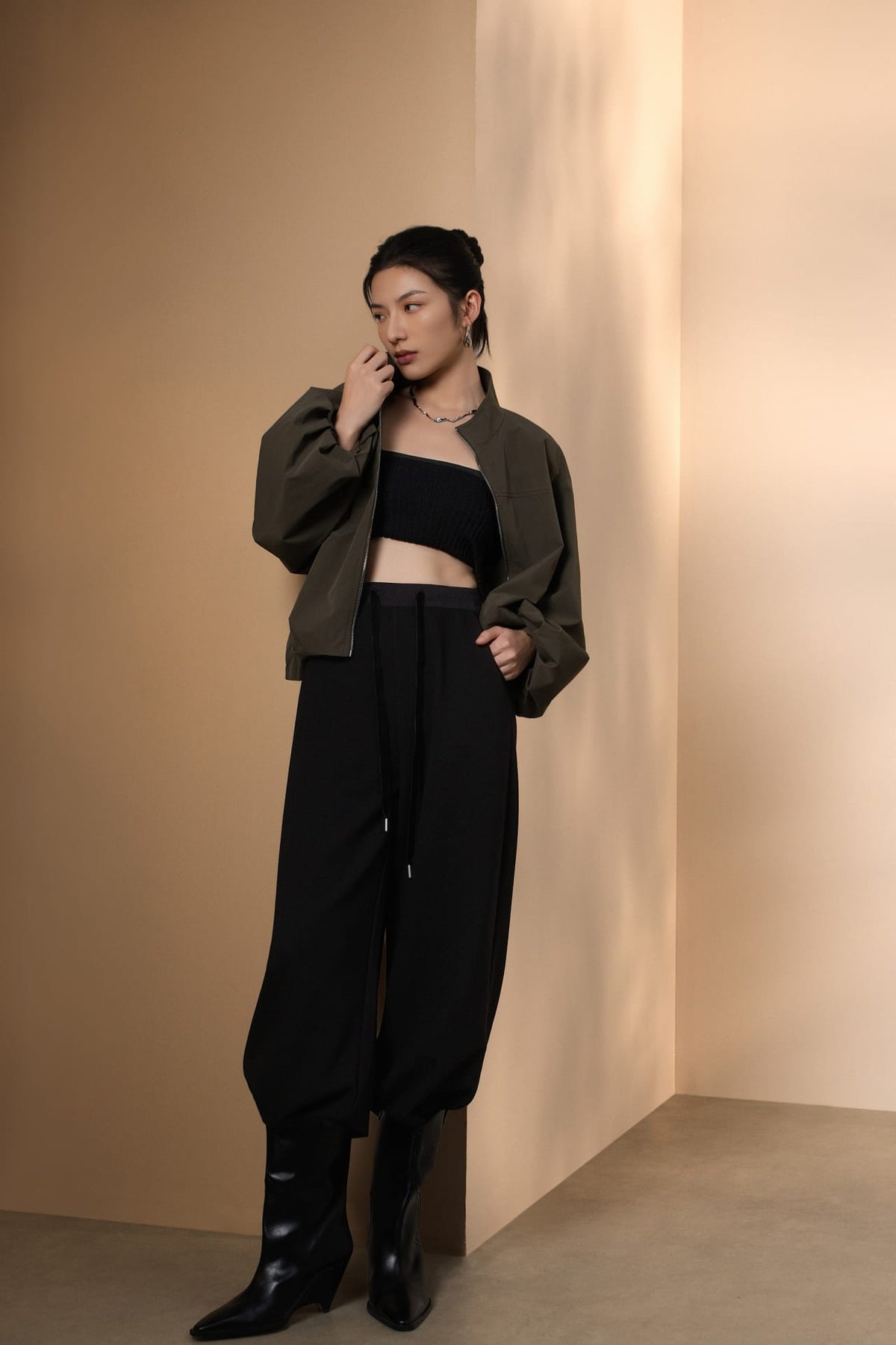 Poly Plain Weave Stand Collar Jacket