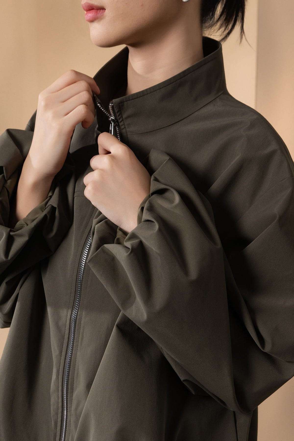 Poly Plain Weave Stand Collar Jacket