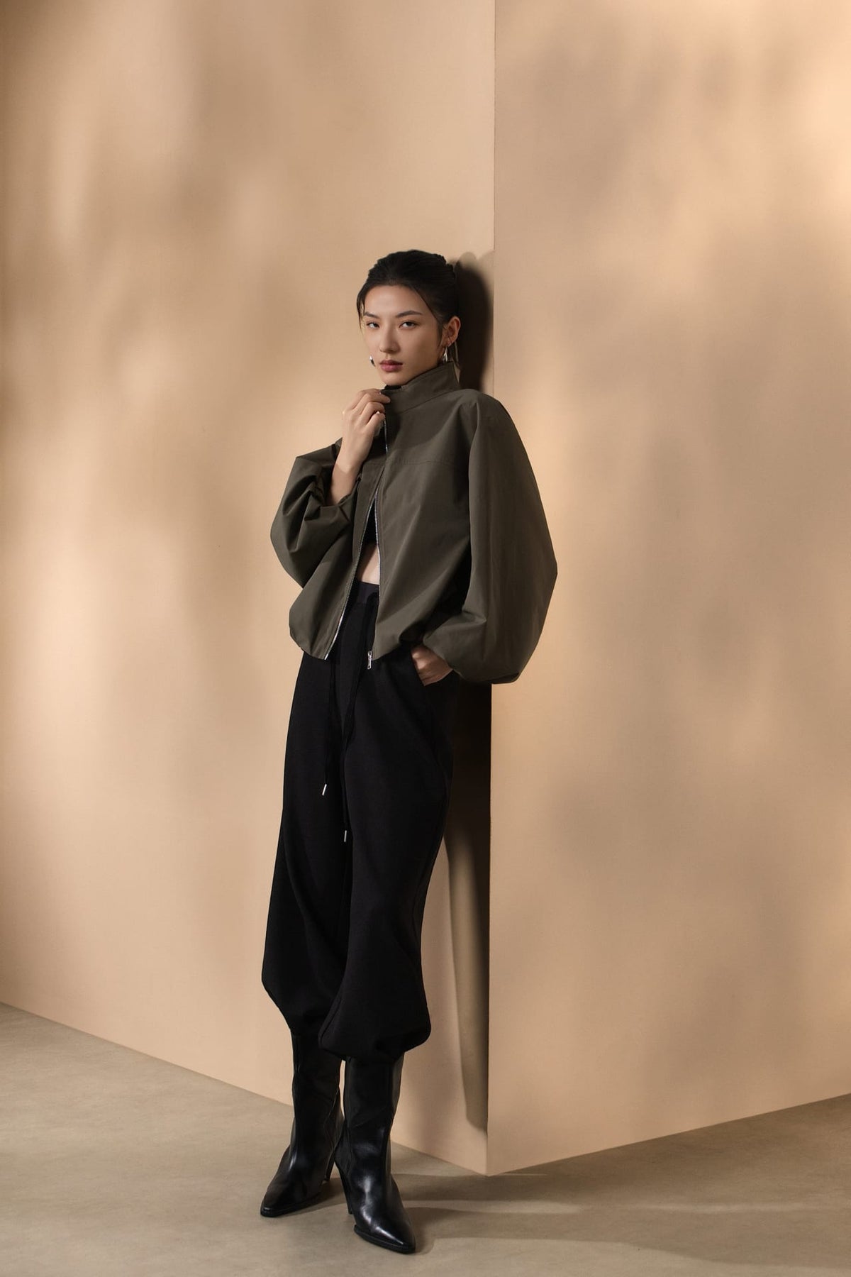 Poly Plain Weave Stand Collar Jacket