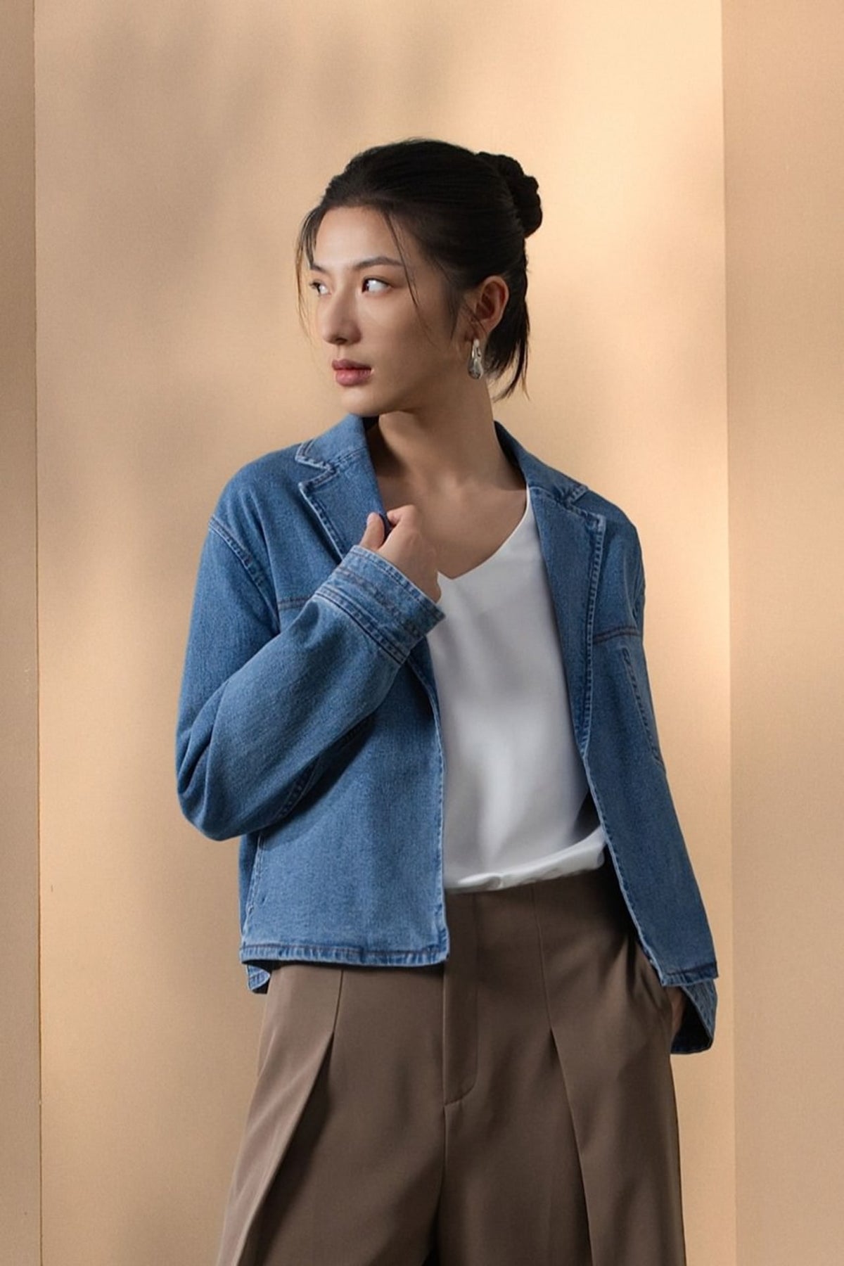 Cotton Lapel Collar Denim Jacket