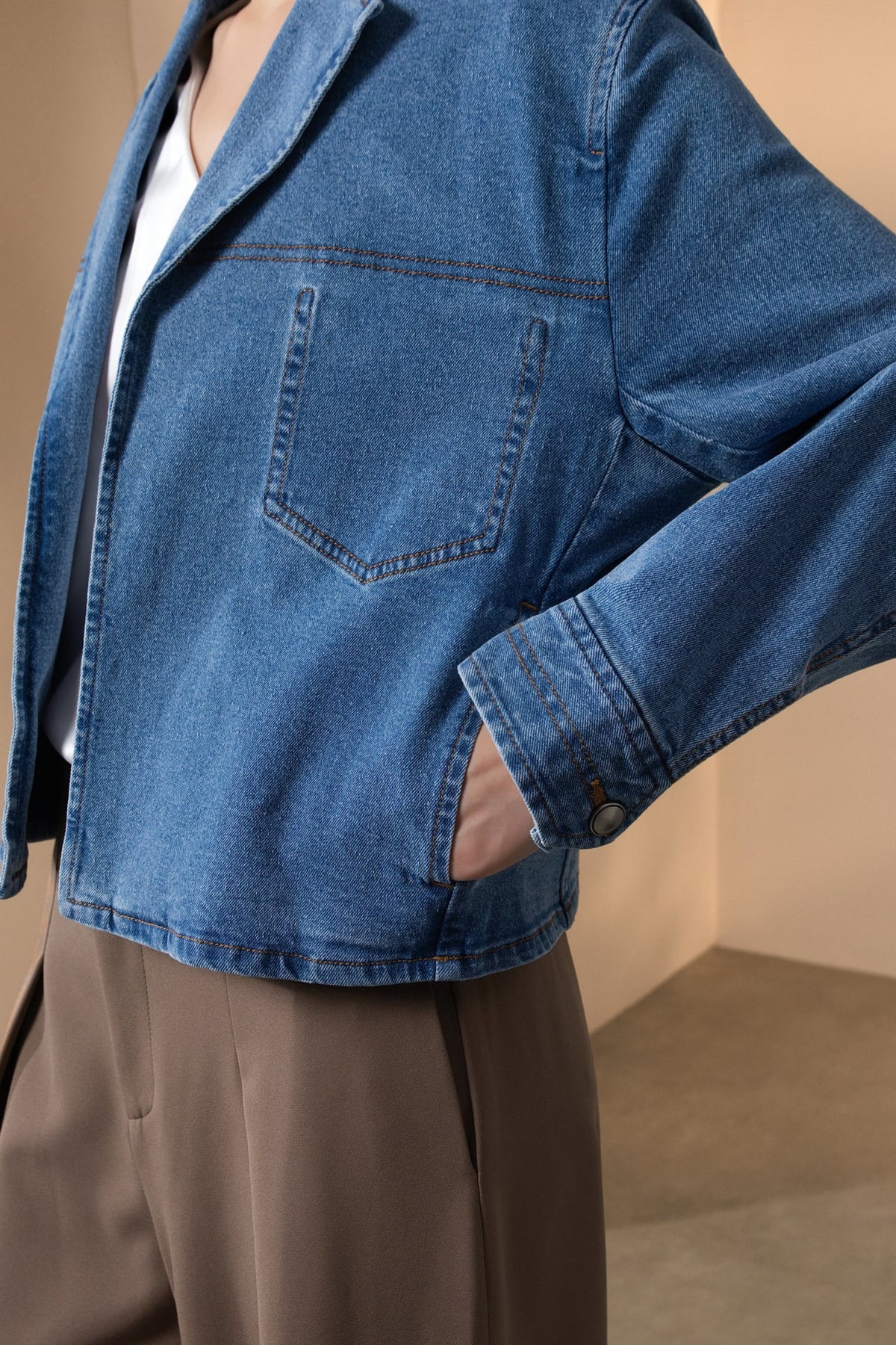 Cotton Lapel Collar Denim Jacket