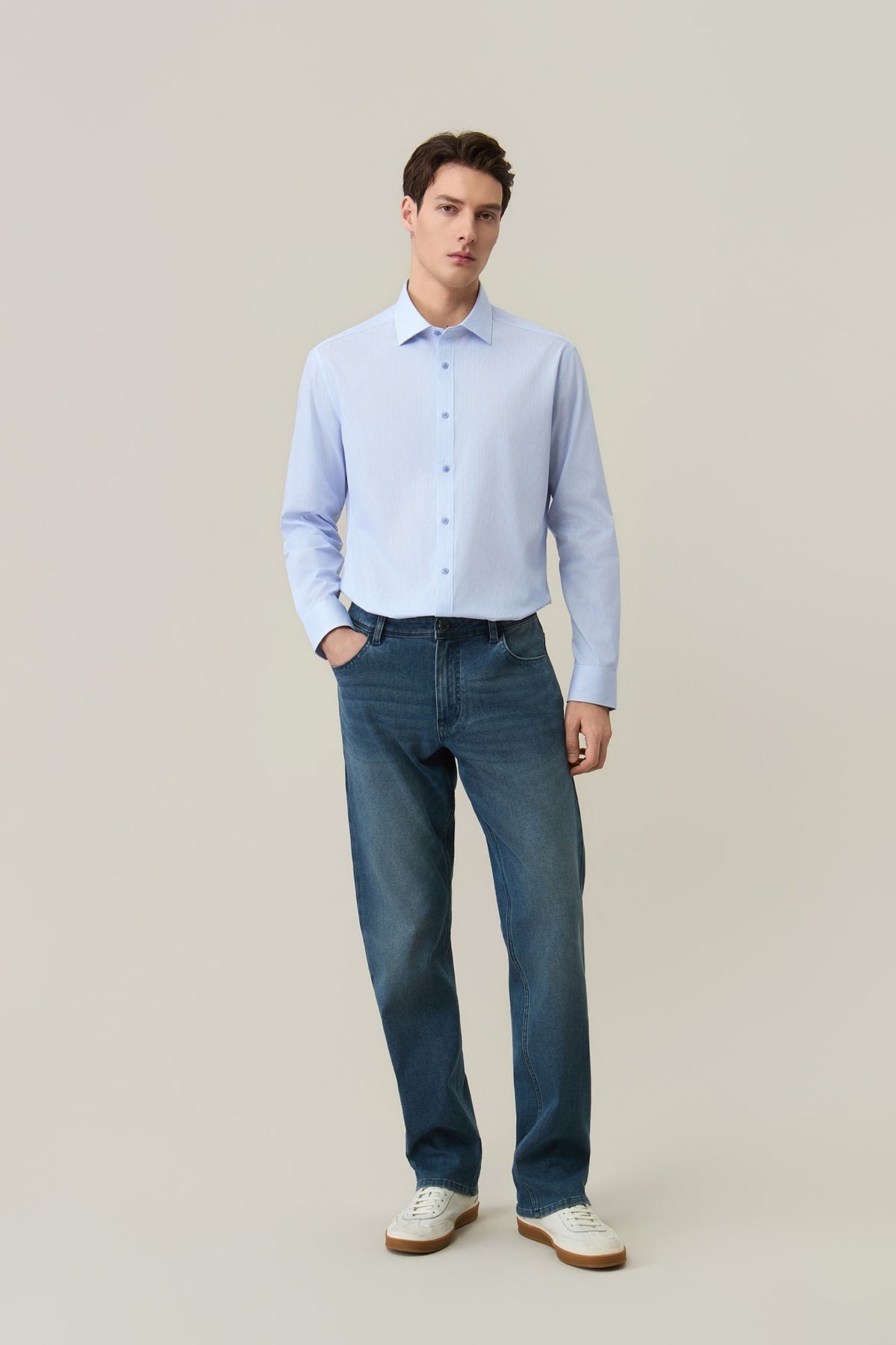 G2000 - Shirts - Non-Iron Easy Care Cotton Blend Stripe Smart Fit Long Sleeve Shirt