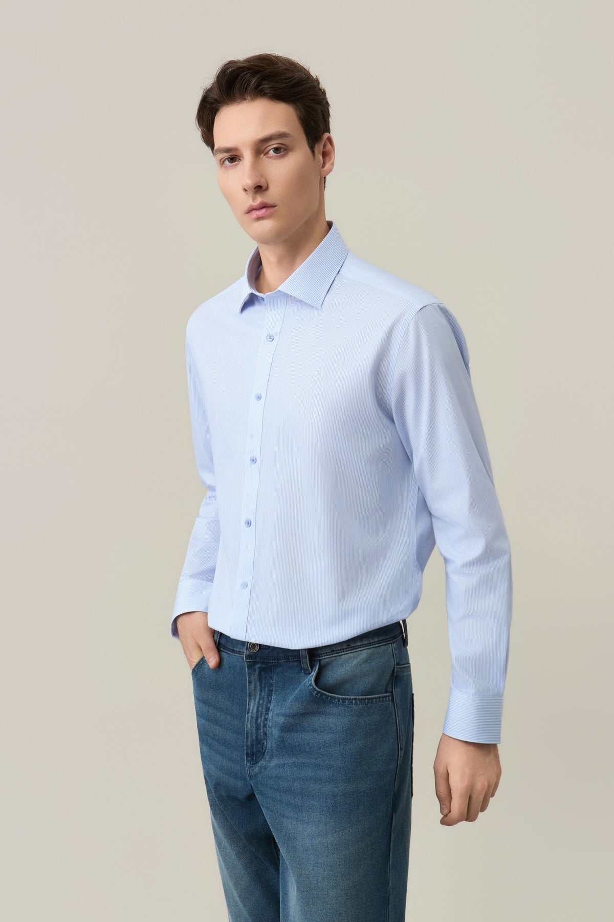 G2000 - Shirts - Non-Iron Easy Care Cotton Blend Stripe Smart Fit Long Sleeve Shirt
