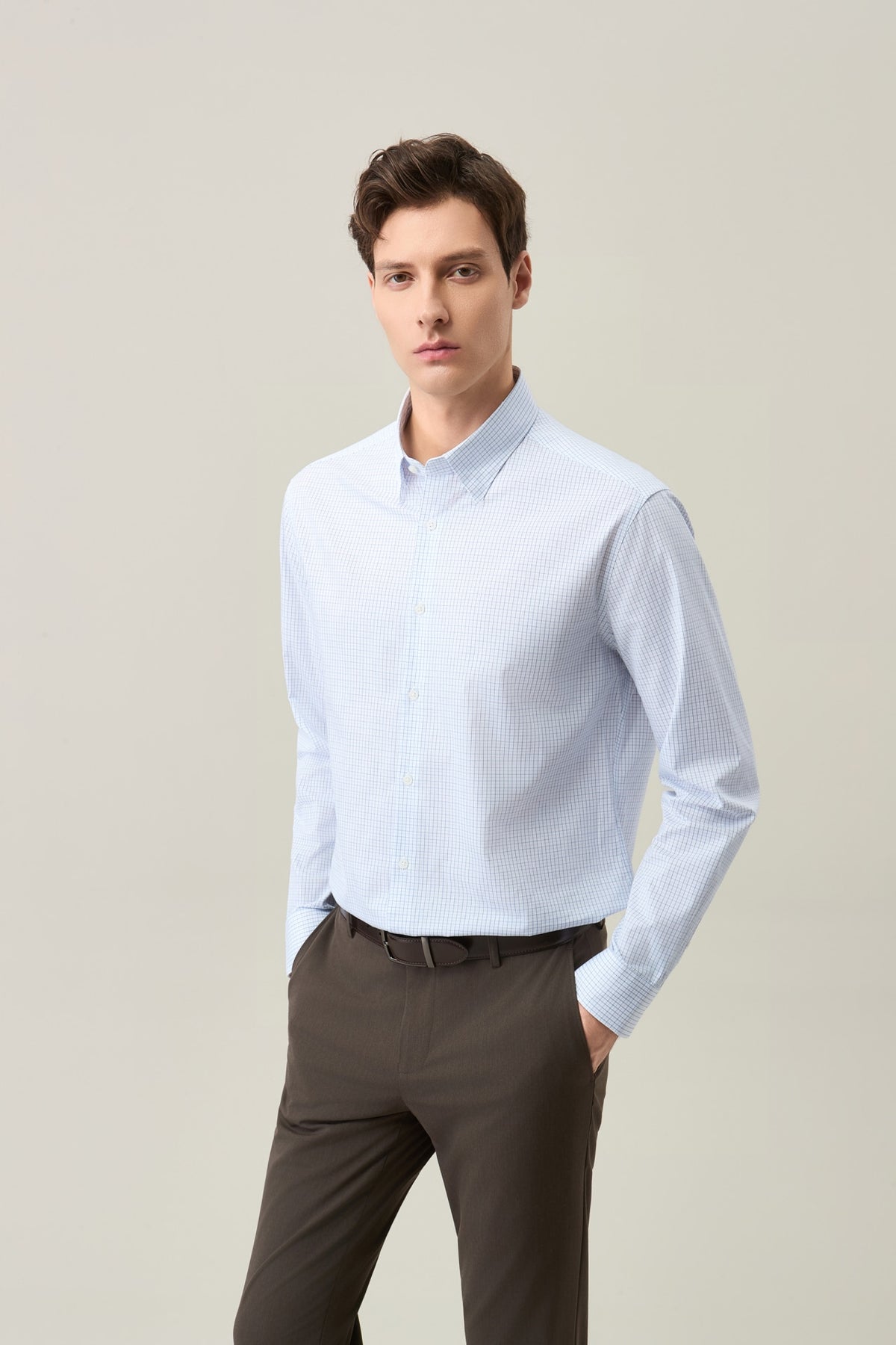 Non-Iron Easy Care Cotton Blend Check Smart Fit Long Sleeve Shirt