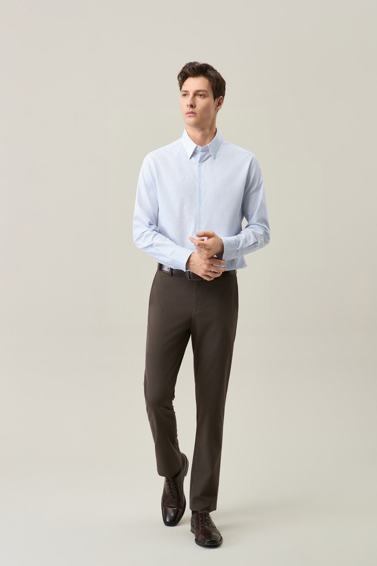 Non-Iron Easy Care Cotton Blend Check Smart Fit Long Sleeve Shirt