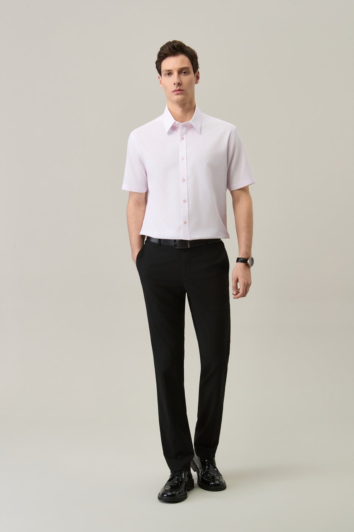 Non-Iron Easy Care Cotton Blend 2 Tone Smart Fit Short Sleeve Shirt