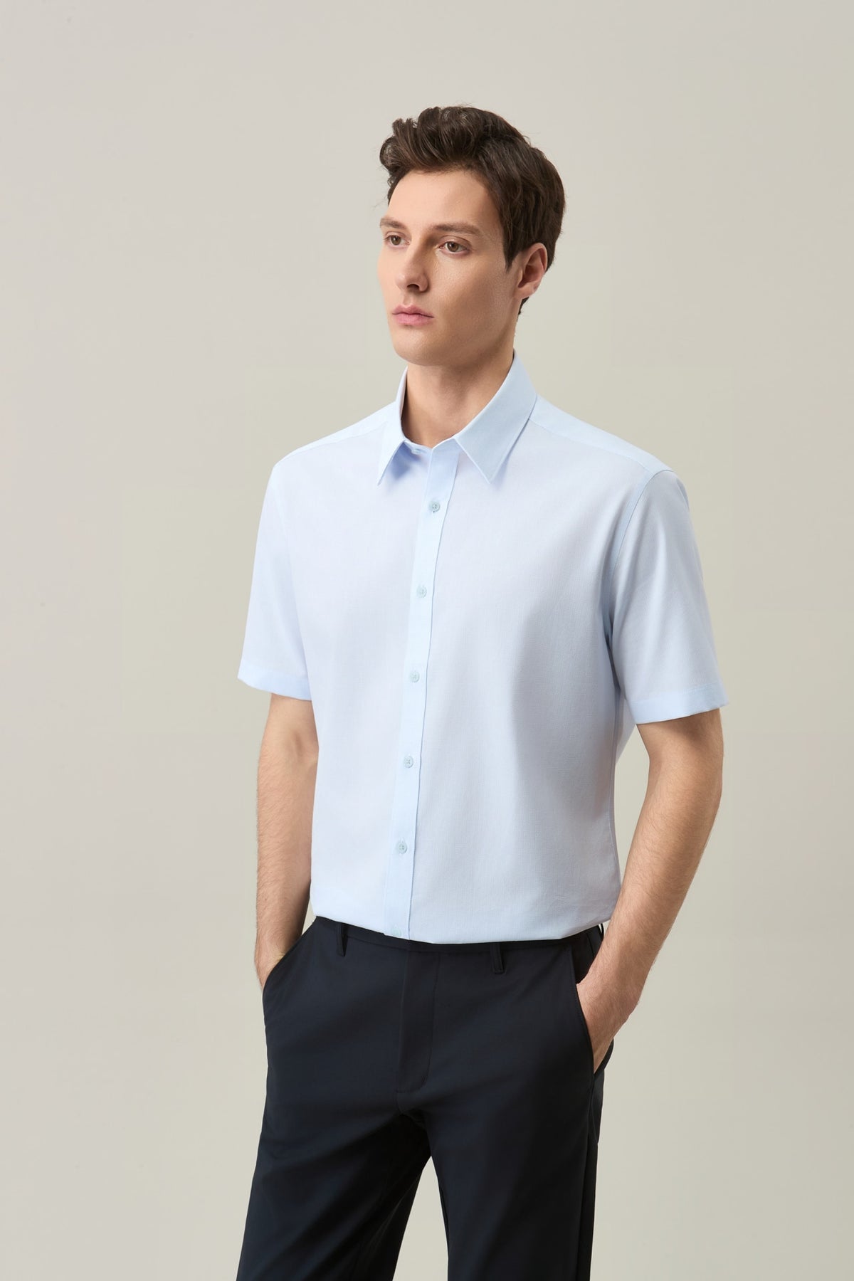 Non-Iron Easy Care Cotton Blend 2 Tone Smart Fit Short Sleeve Shirt