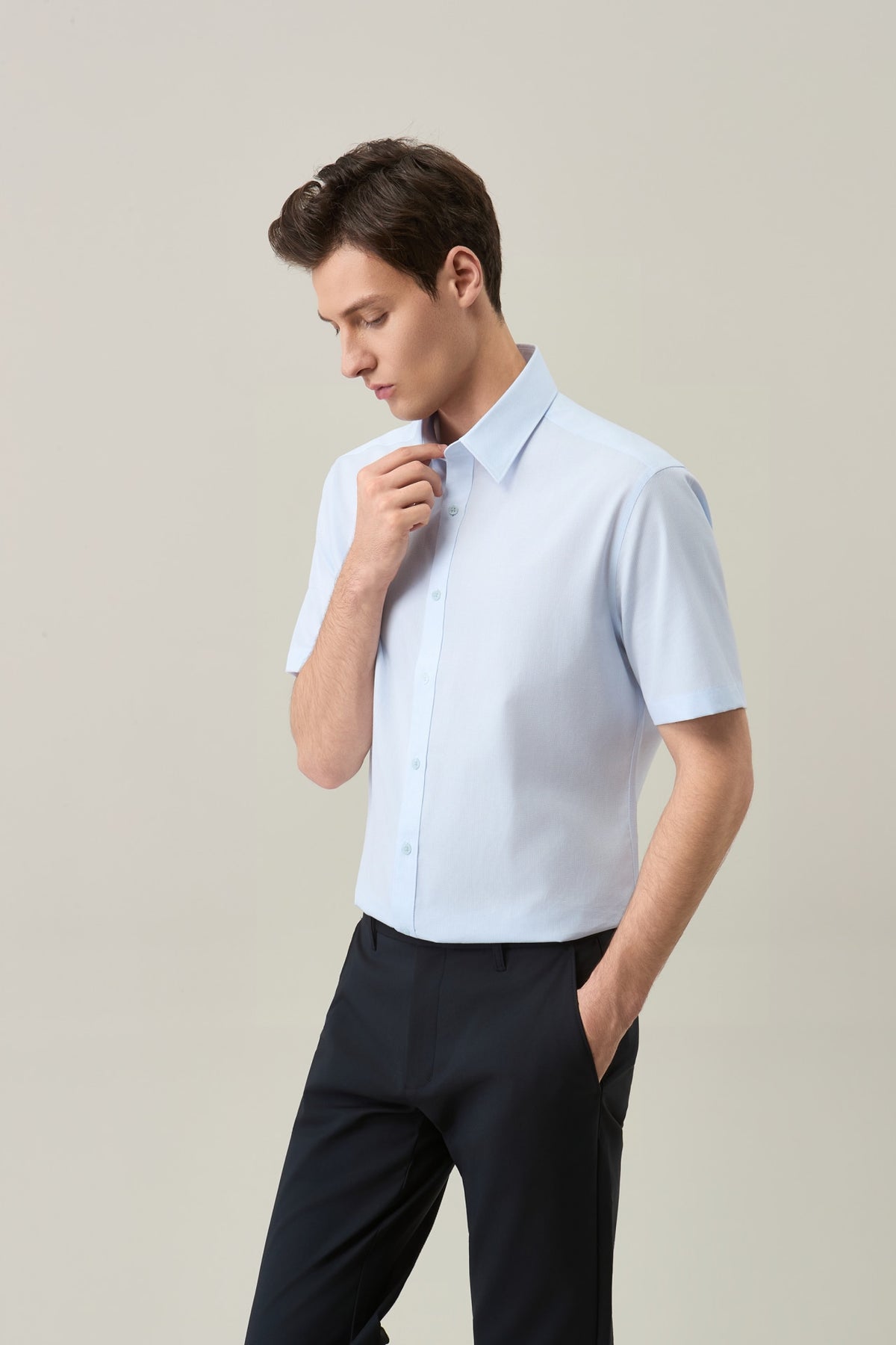 Non-Iron Easy Care Cotton Blend 2 Tone Smart Fit Short Sleeve Shirt