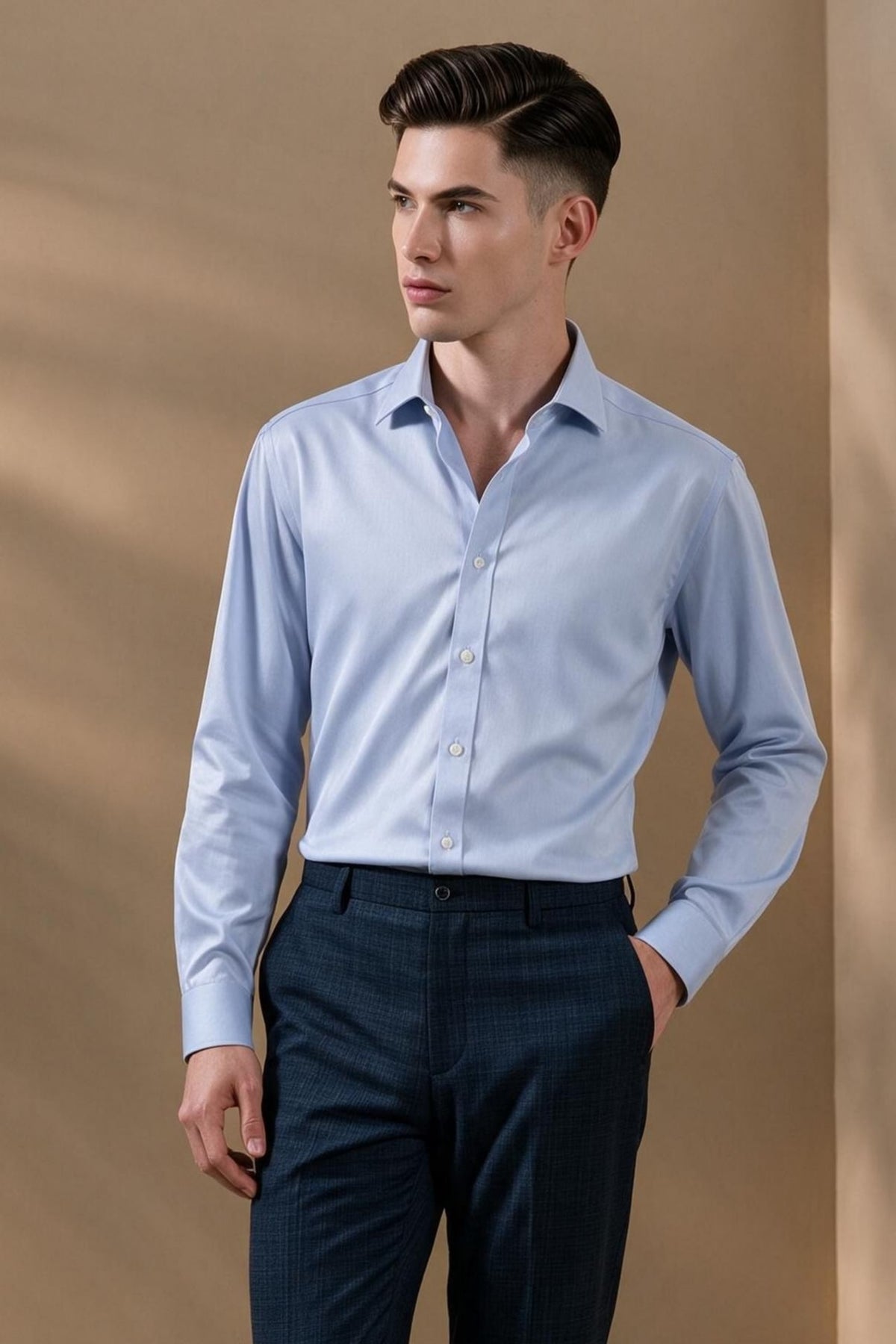 G2000 - Shirts - Non-Iron 200/2 Pure Cotton Fine Twill Smart Fit Long Sleeve Shirt - Blue Moon - Smart
