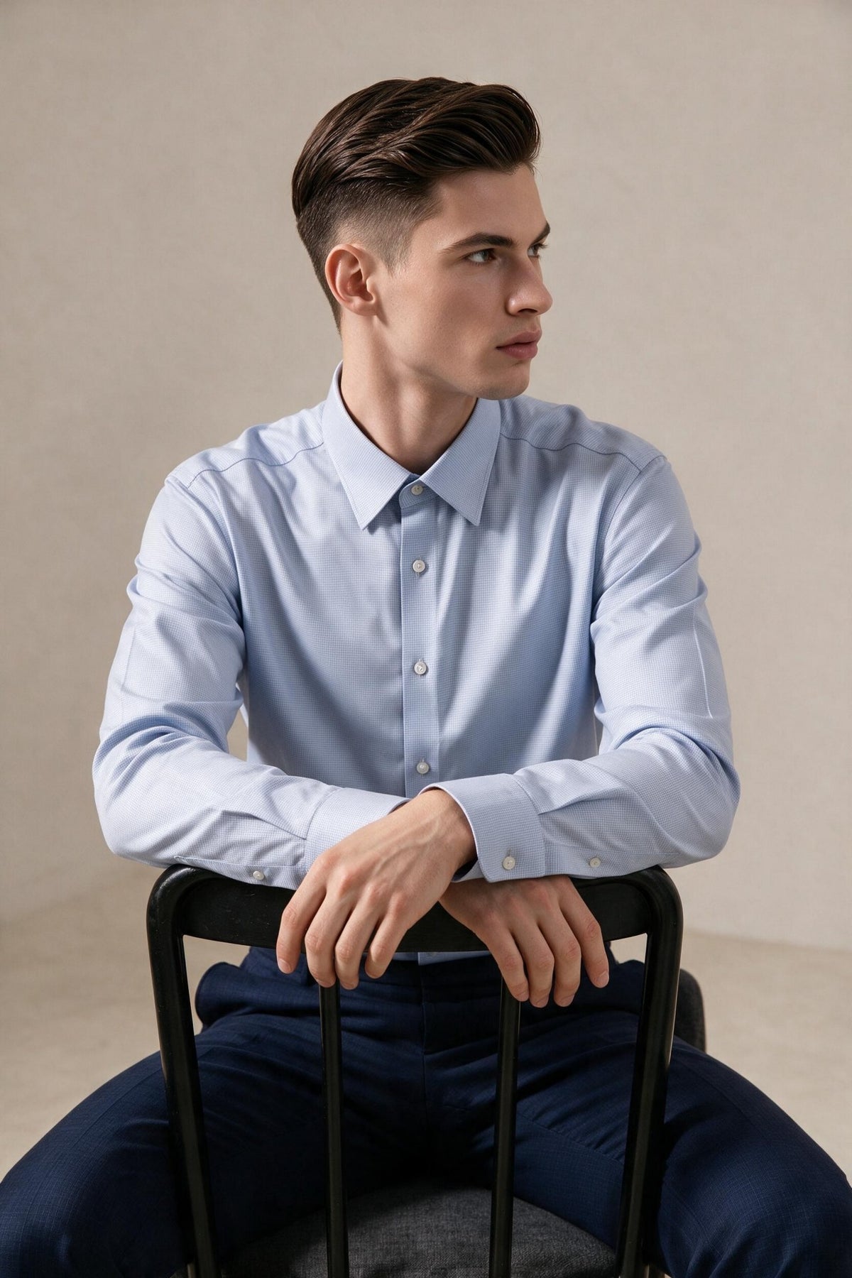 G2000 - Shirts - Non-Iron Temperature Regulating Check Smart Fit Long Sleeve Shirt - Smart - Twilight Blue
