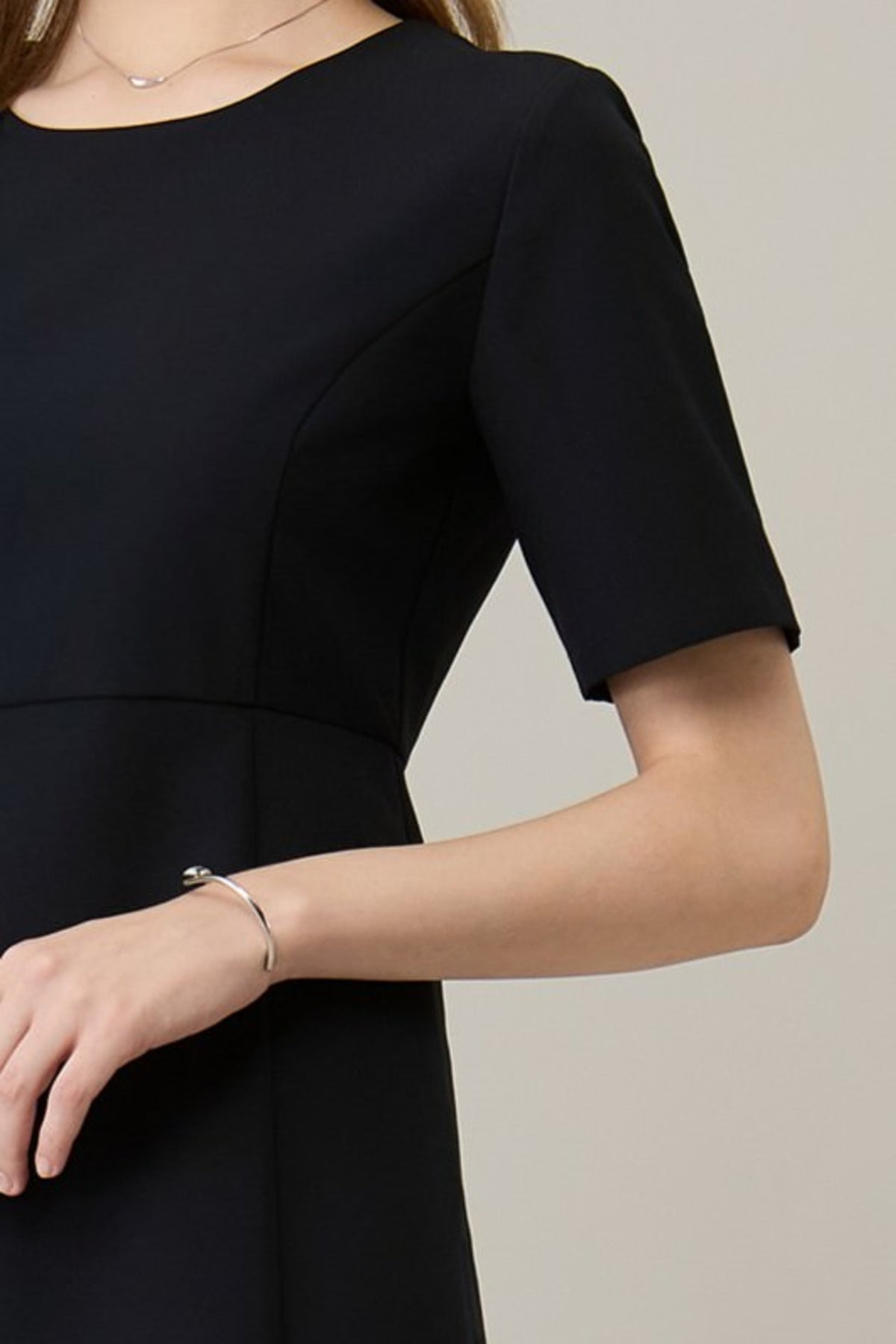 Poly Plain Weave Round Neck A-Shape Dress