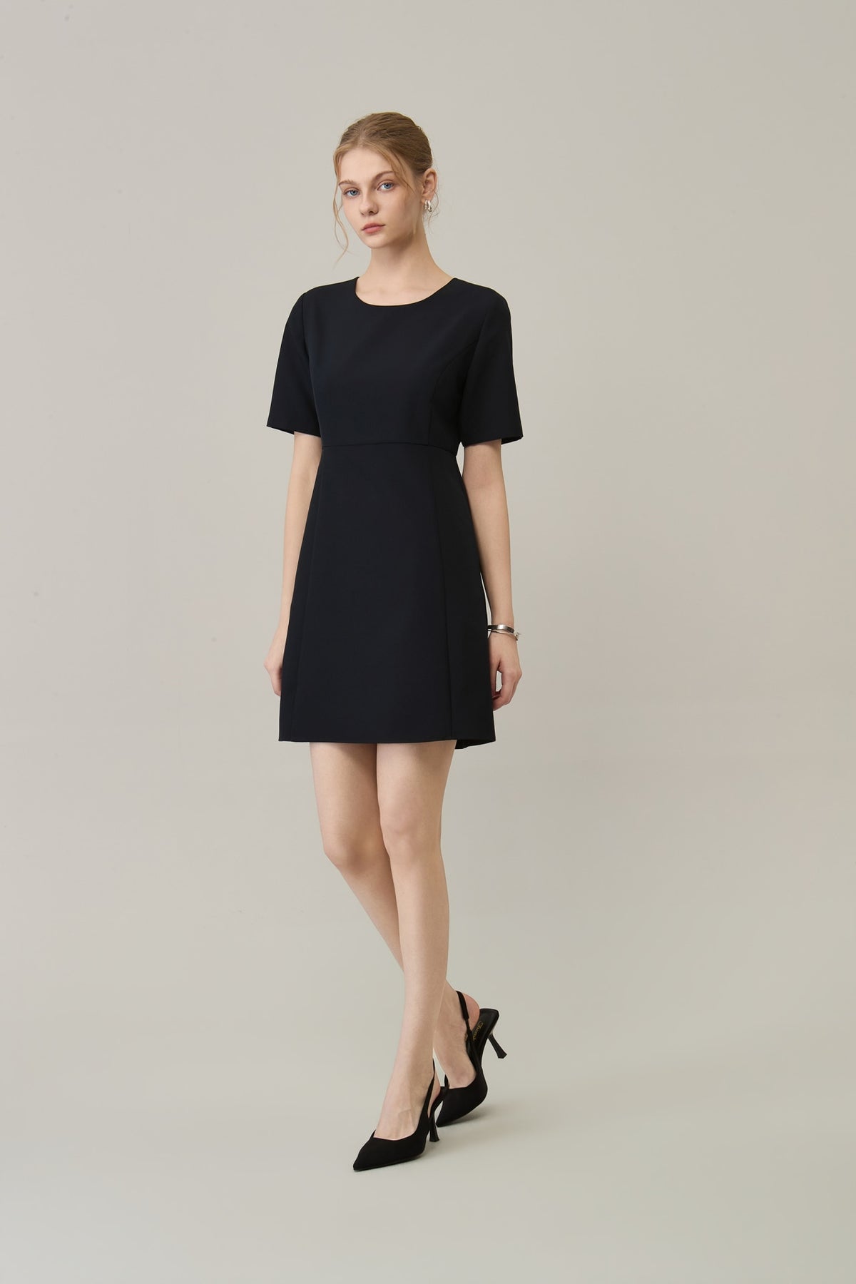 Poly Plain Weave Round Neck A-Shape Dress
