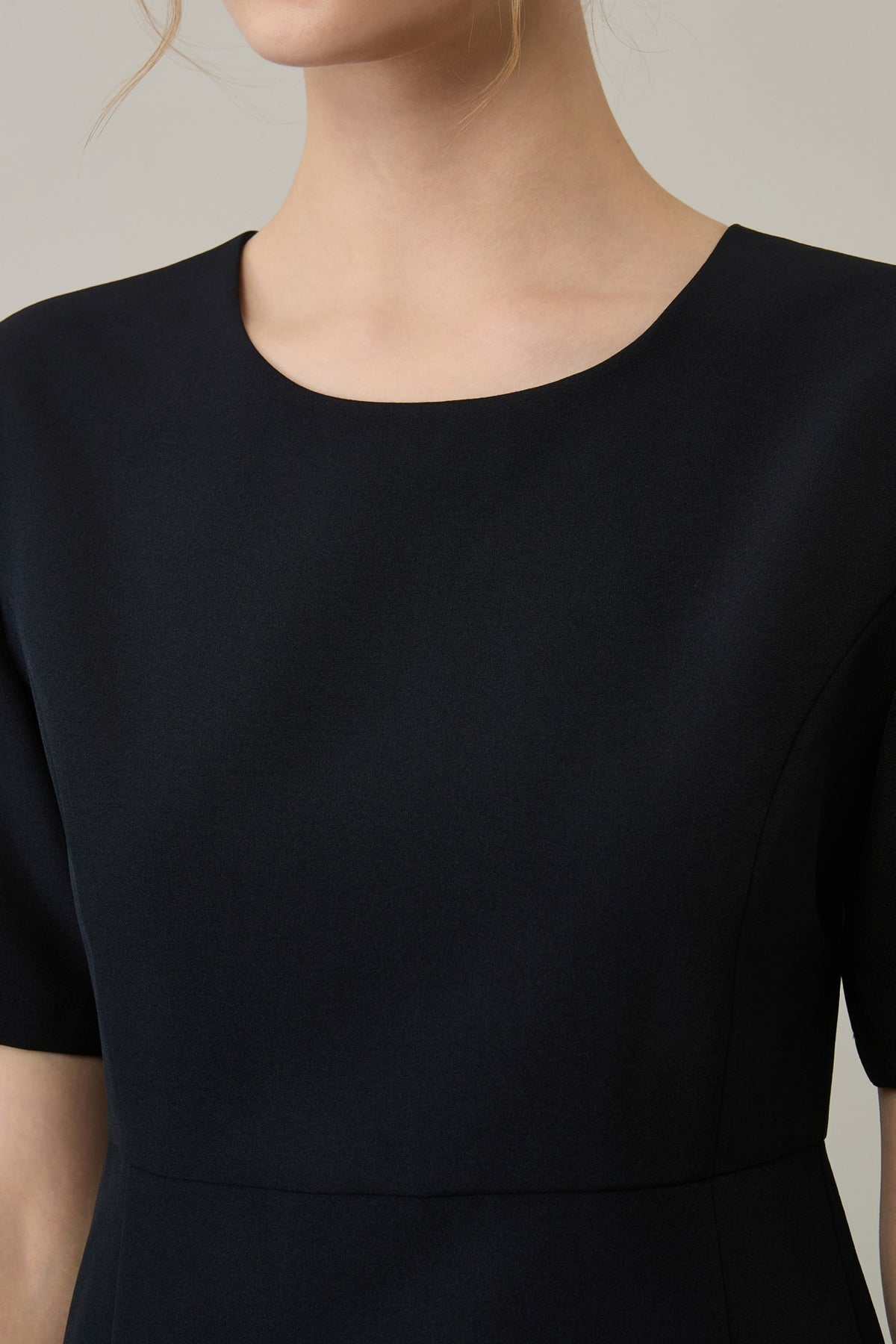 Poly Plain Weave Round Neck A-Shape Dress