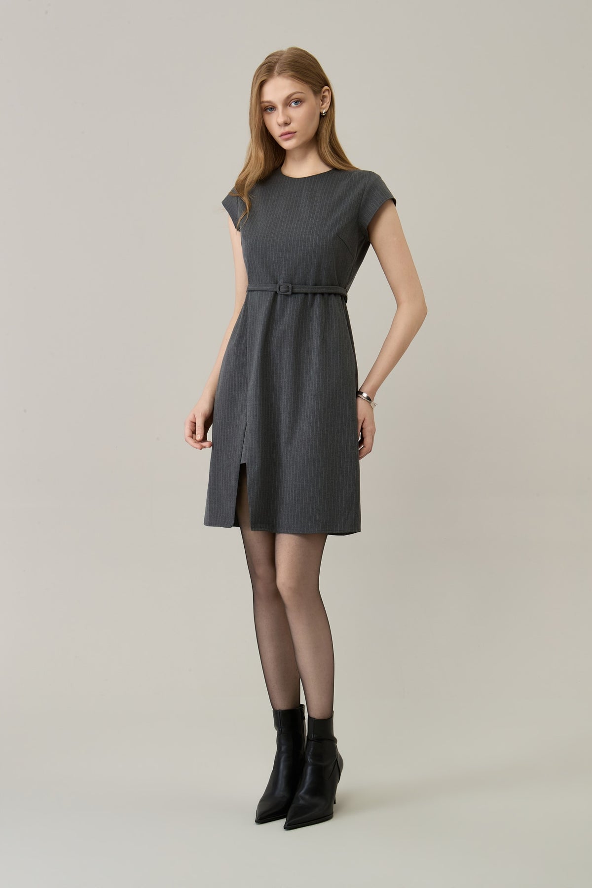 Poly Plain Weave Round Neck A-Shape Dress