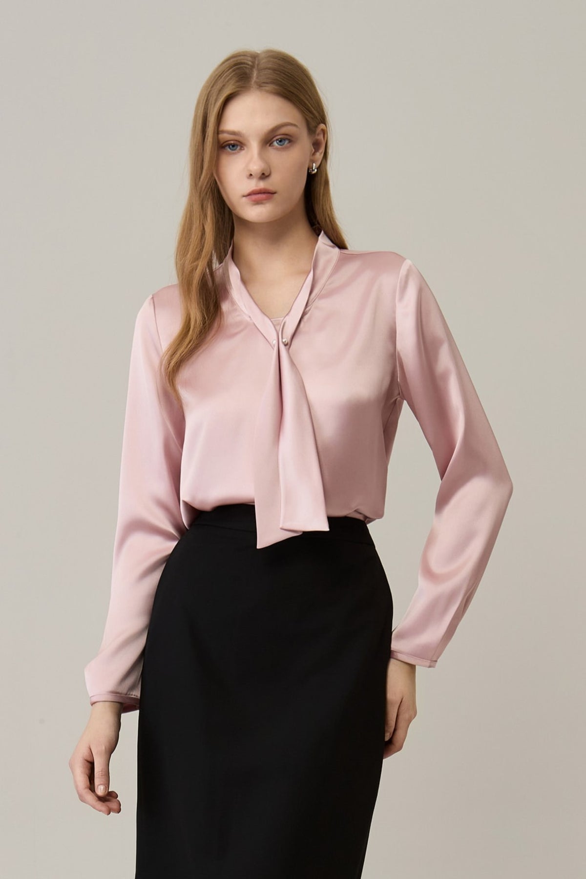 Poly Satin Self-Tie Collar Regular Fit Blouse