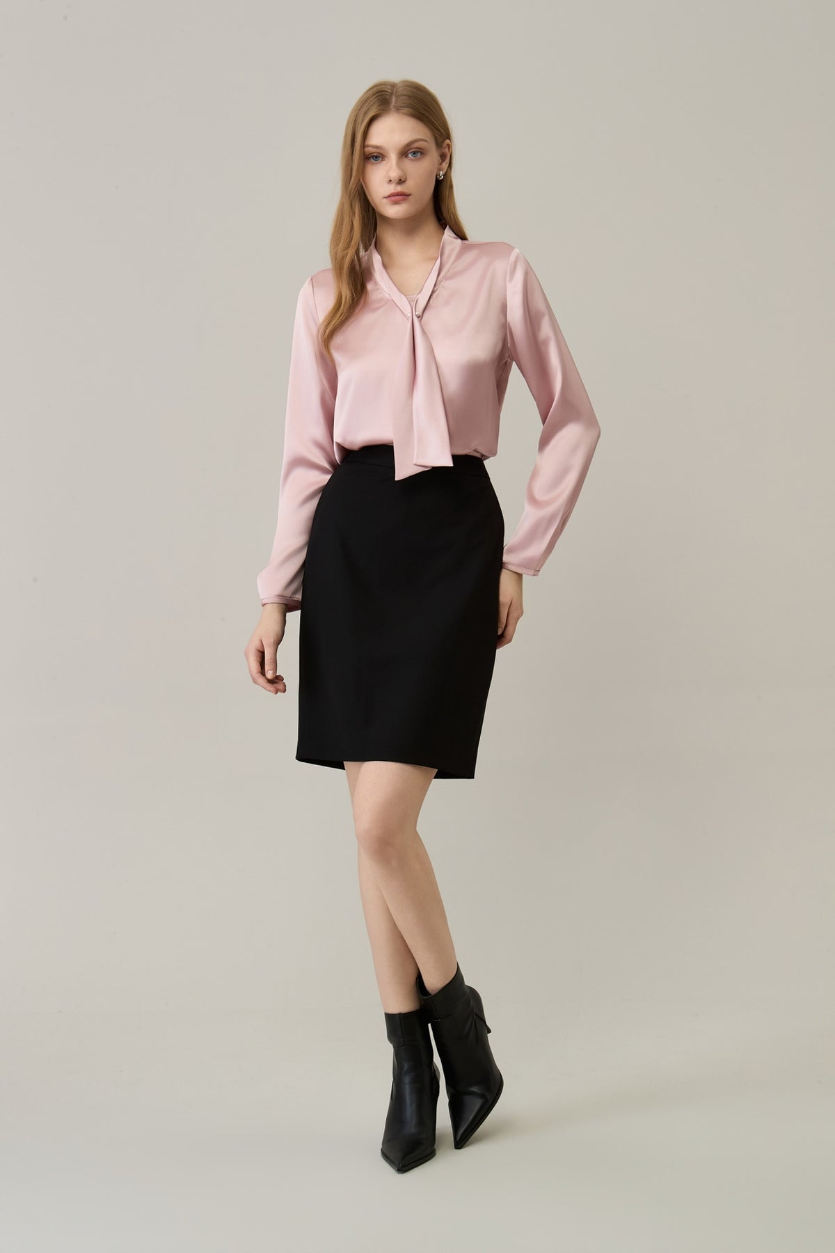 Poly Satin Self-Tie Collar Regular Fit Blouse