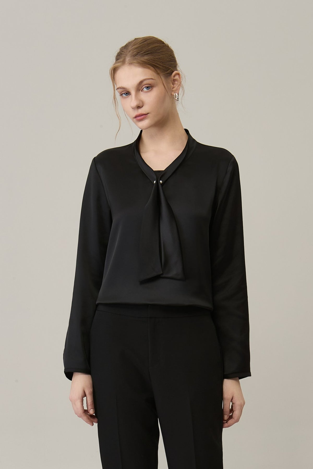 Poly Satin Self-Tie Collar Regular Fit Blouse