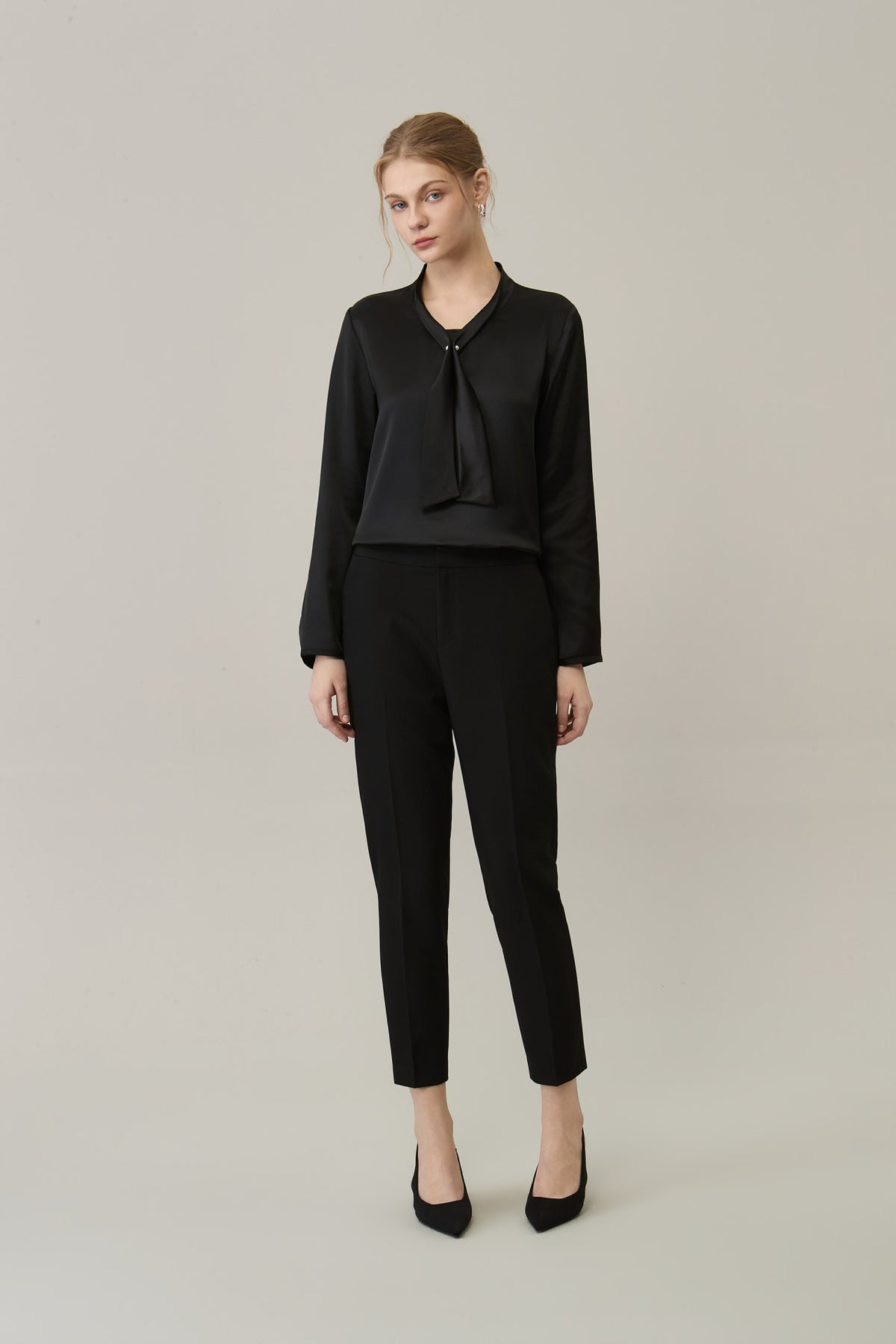 Poly Satin Self-Tie Collar Regular Fit Blouse