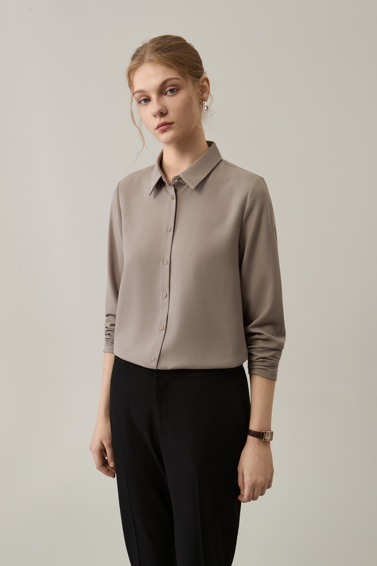 Poly Cerepe Shirt Collar Regular Fit Blouse