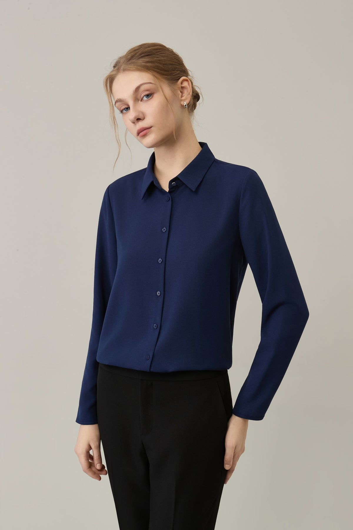 Poly Cerepe Shirt Collar Regular Fit Blouse