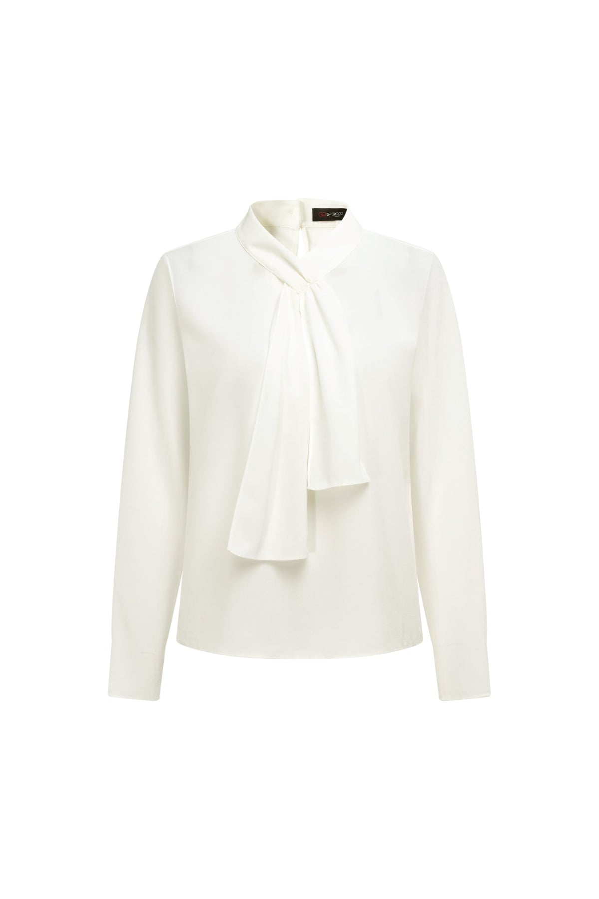 Poly Crepe Self-Tie Stand Collar Regular Fit Blouse