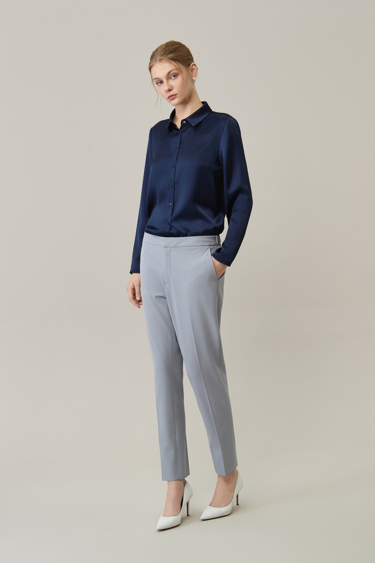 Poly Crepe Cigarette Hip Hanger Suit Pants
