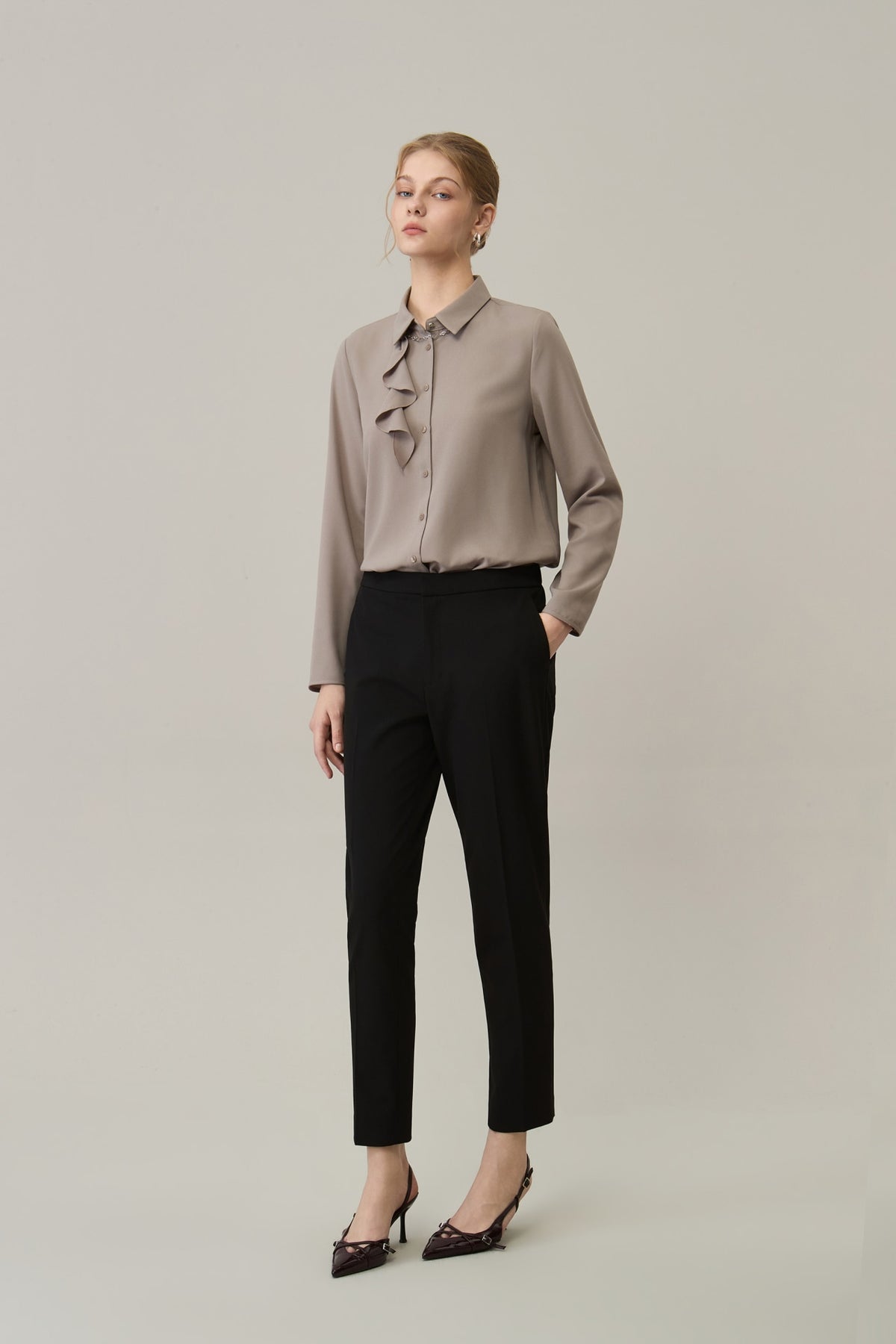 Poly Crepe Cigarette Hip Hanger Suit Pants