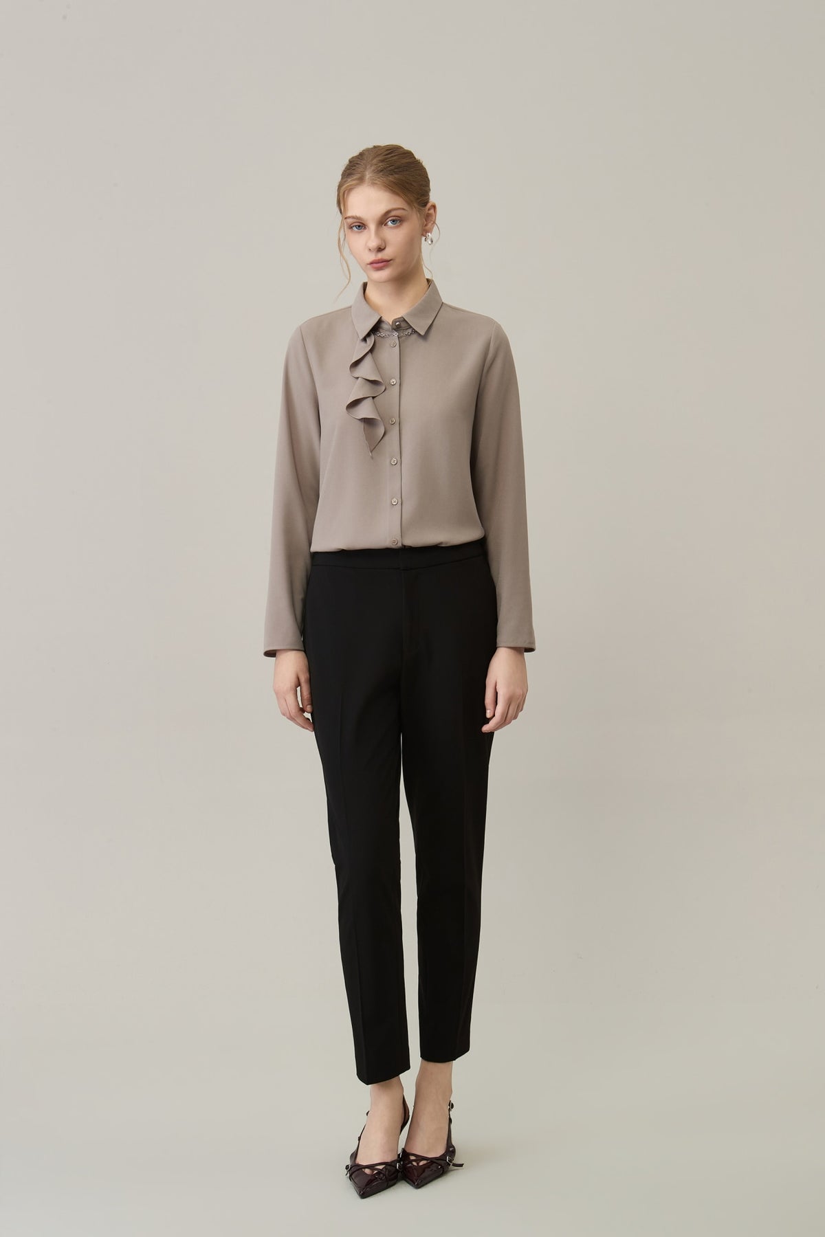 Poly Crepe Cigarette Hip Hanger Suit Pants