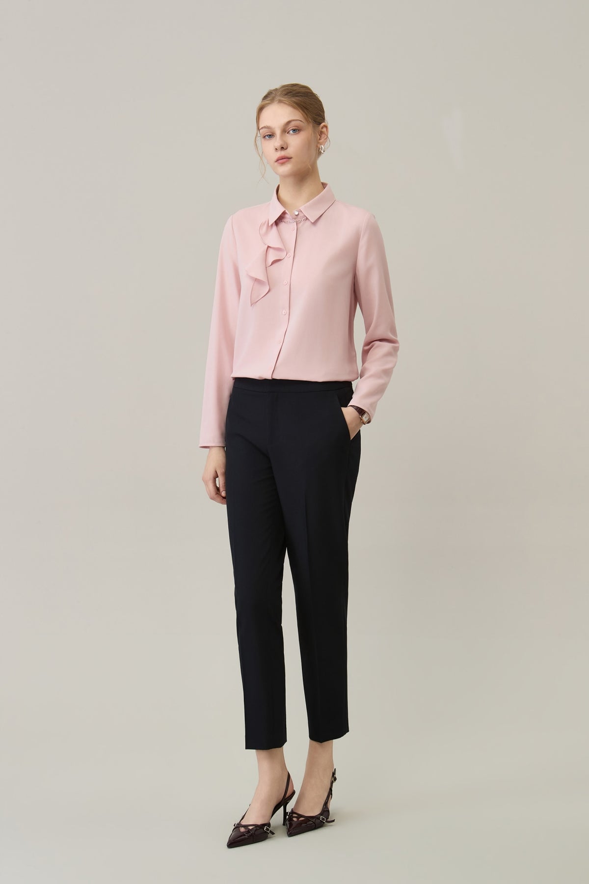 Poly Plain Weave Cigarette Hip Hanger Suit Pants