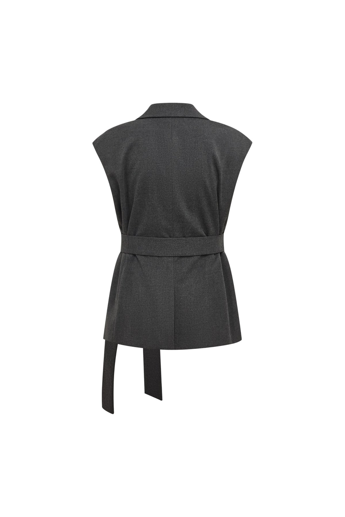 Belted Sleeveless Twill Relax Fit Suit Blazer