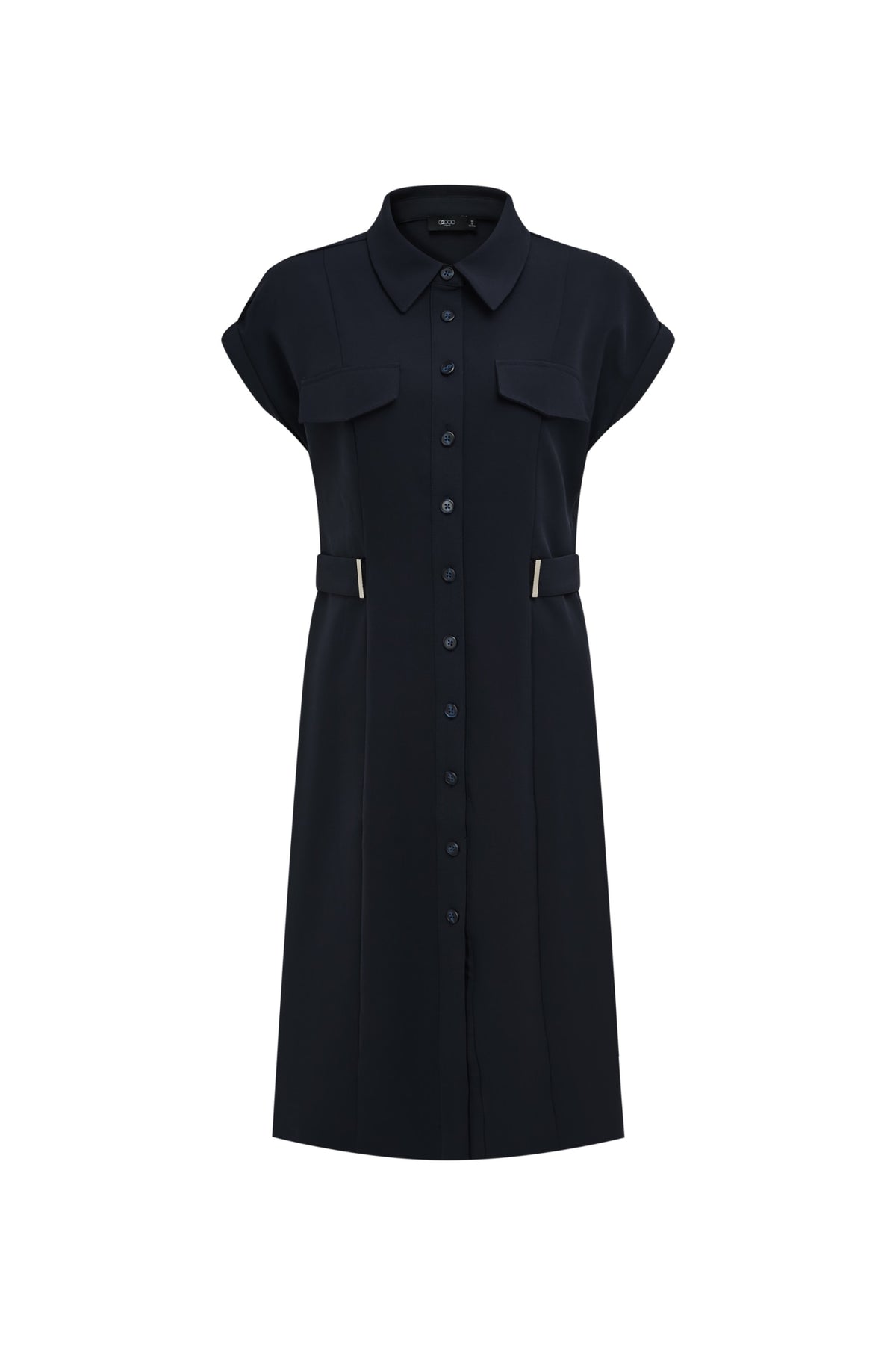 G2000 - Dresses - Button-Front Midi Shirt Twill Fitted Dress - Dark Navy - No Fit