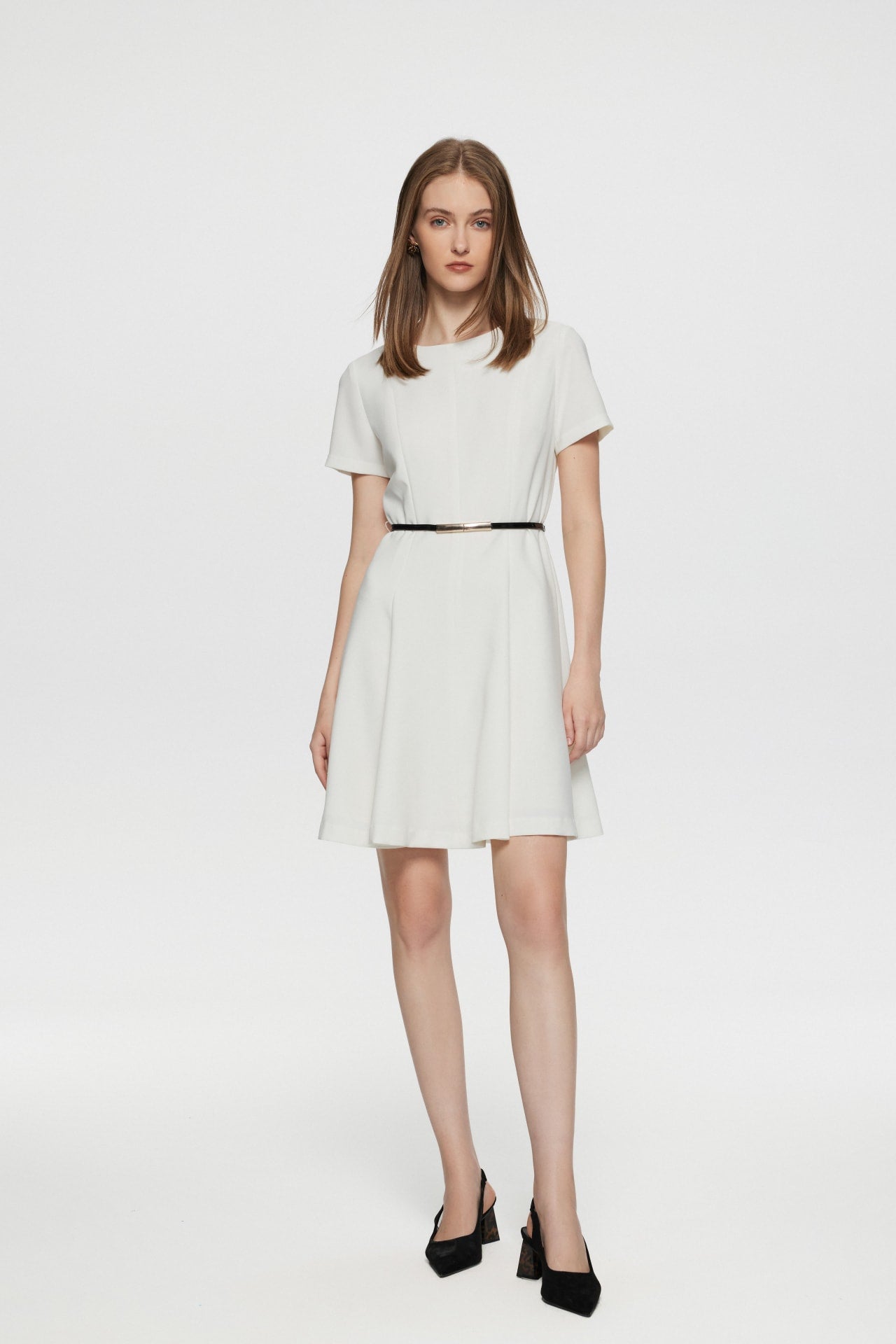 Twiggy Crepe Flare Hem Dress with Belt