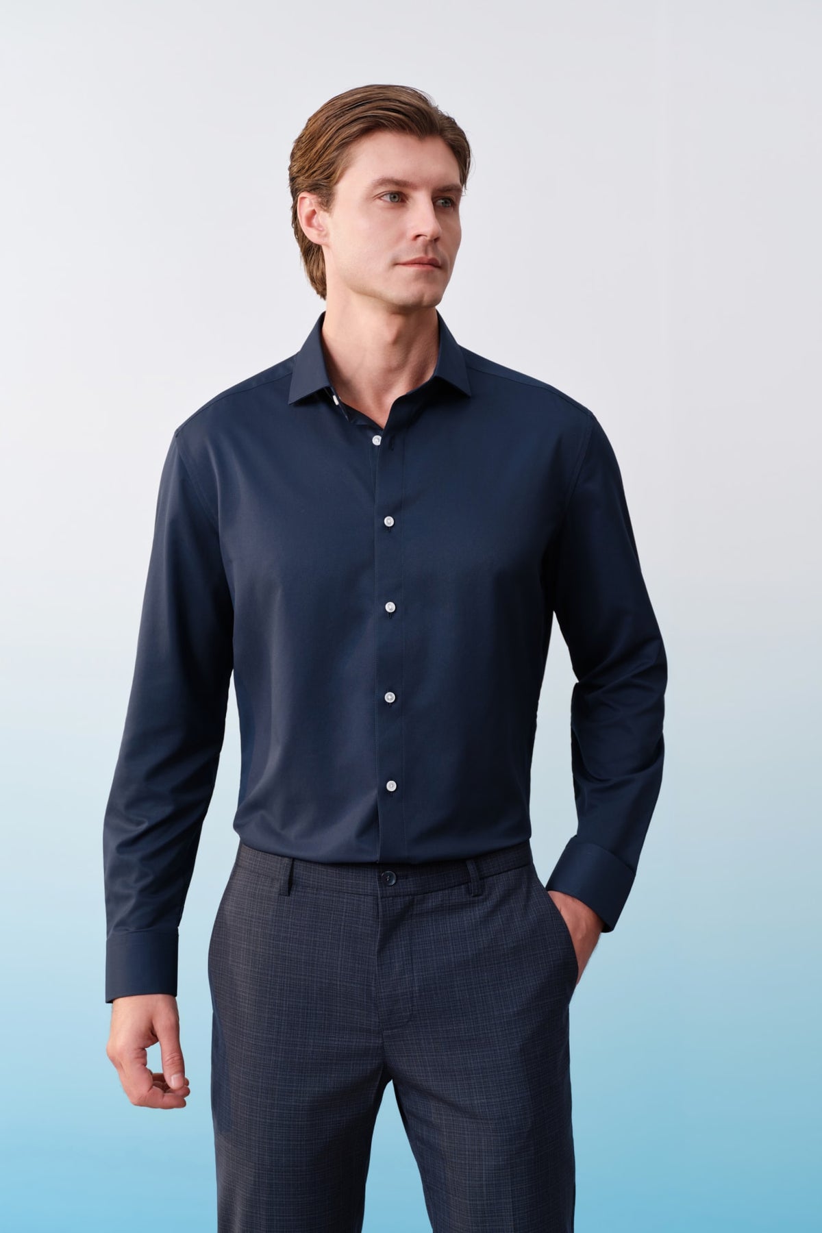 G2000 Shirts Non-Iron Dry Stretch Twill Regular Fit Long Sleeve Shirt Estate Blue Regular