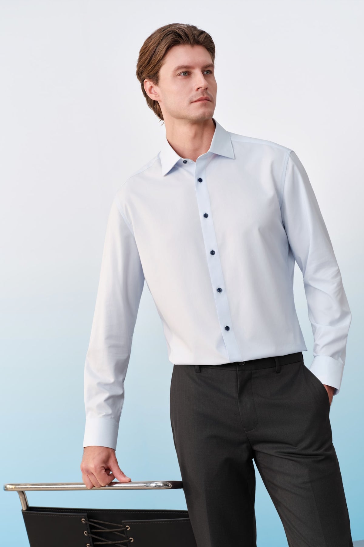 G2000 - Shirts - Non-Iron Dry Stretch Texture Stripe Smart Fit Long Sleeve Shirt