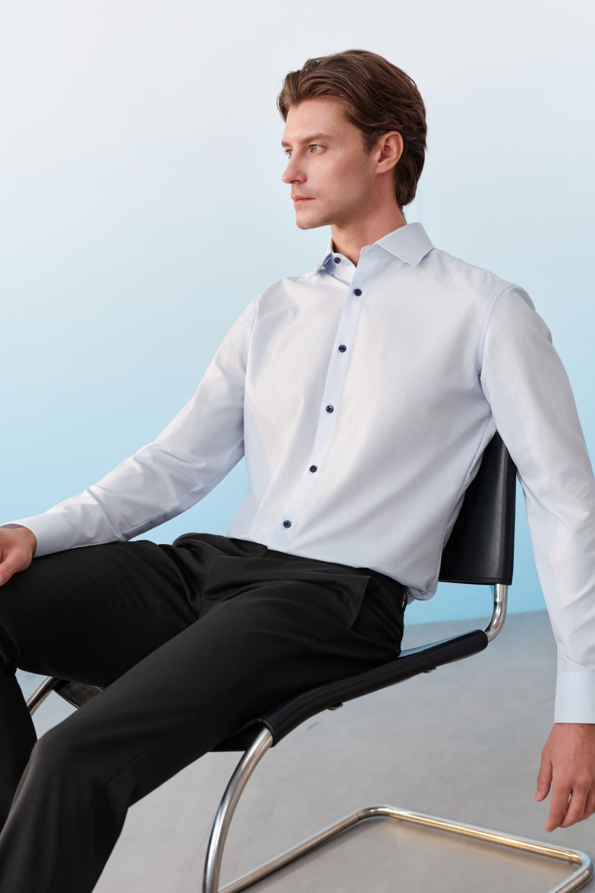 G2000 - Shirts - Non-Iron Dry Stretch Texture Stripe Smart Fit Long Sleeve Shirt
