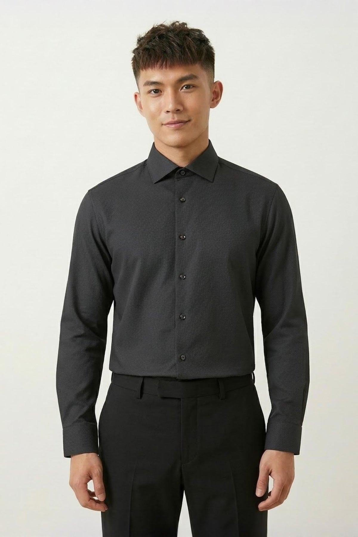 G2000 Shirts Non-Iron Dry Texture Twill Smart Fit Long Sleeve Shirt Anthracite Smart