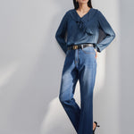 G2000 Shirts & Tops Dotted Print Ruffled V-Neck Blouse