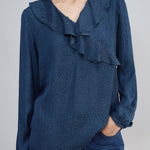 G2000 Shirts & Tops Dotted Print Ruffled V-Neck Blouse