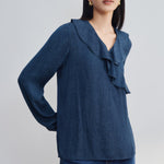 G2000 Shirts & Tops Dotted Print Ruffled V-Neck Blouse