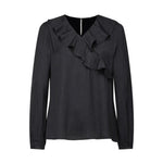 G2000 Shirts & Tops Dotted Print Ruffled V-Neck Blouse Pitch Black Regular