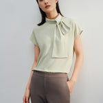 G2000 Shirts & Tops Crepe Stand Collar Blouse With Tie Detail